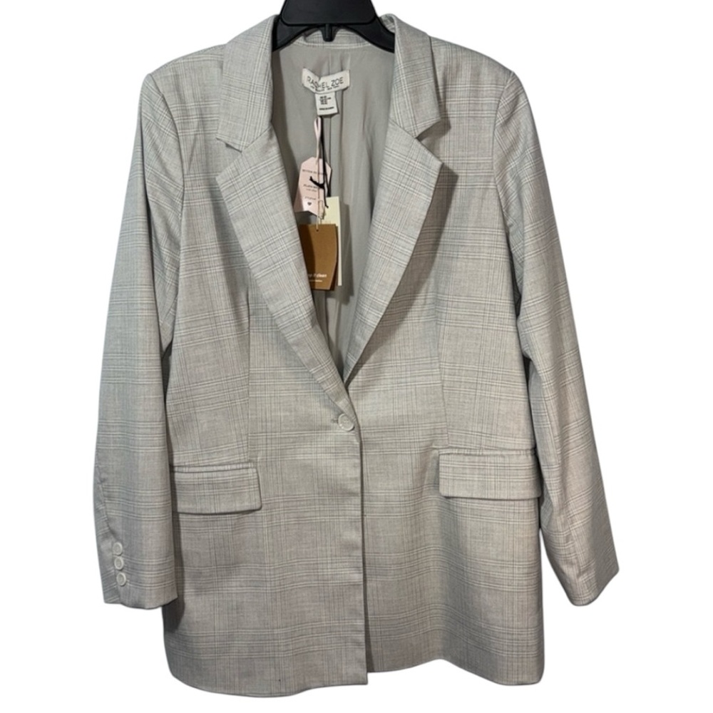 Rachael Zoe Jacket Grey‎ Plaid Longline Single Button in Size XL  NWT